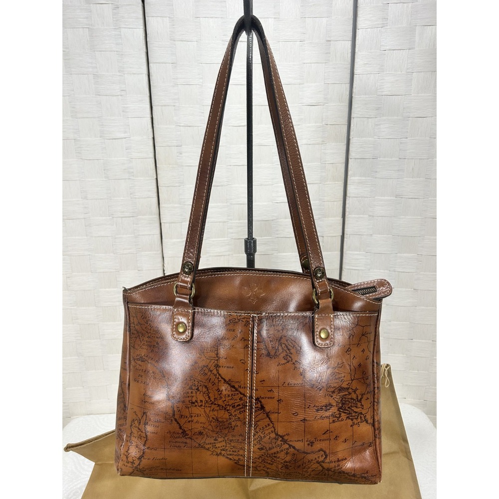 Patricia Nash poppy tote bag VTG map print riot rust brown leather women's